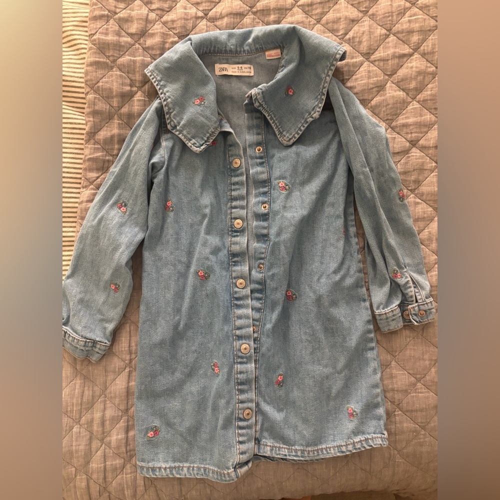 Zara Girl's Light Blue Embroidered Denim Dress